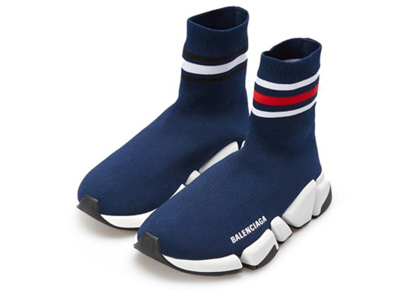 balenciaga speed 2.0 striped navy blue black white (women's)