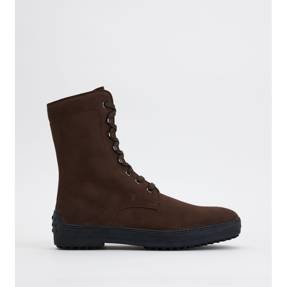 Tods Winter Gommino Ankle Boots In Suede Brown Mens