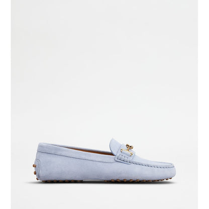 Tods Gommino Driving Shoes In Suede Light Blue Womens