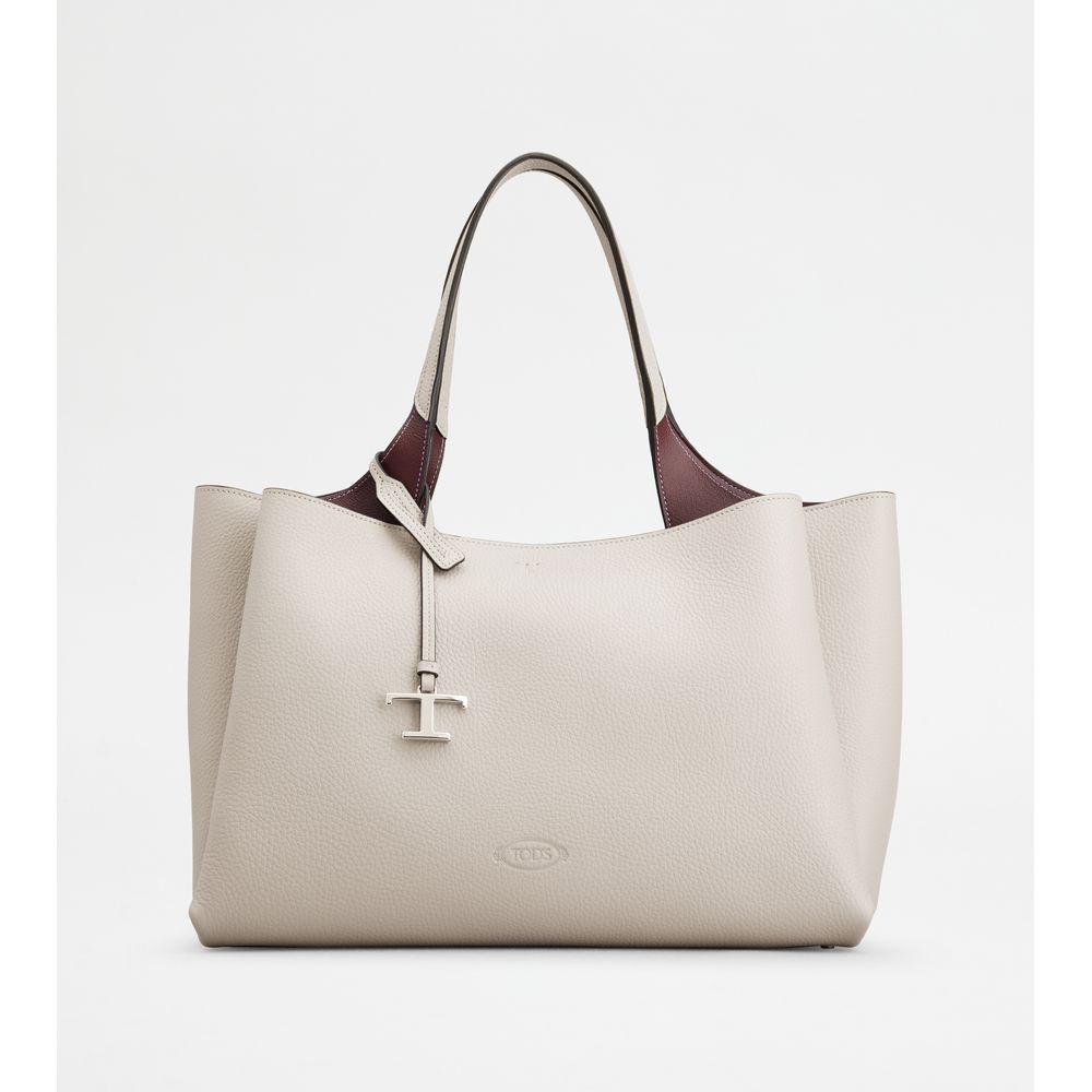 Tods Bag In Leather Medium Grey Burgundy