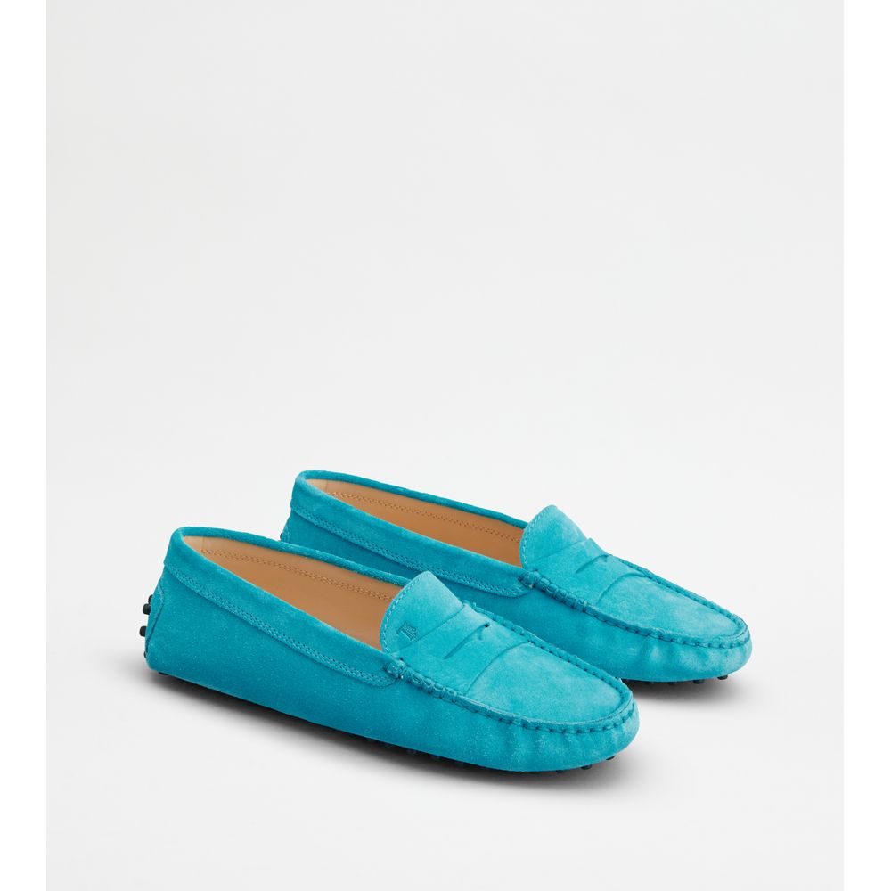Tods Gommino Driving Shoes In Suede Light Blue Womens