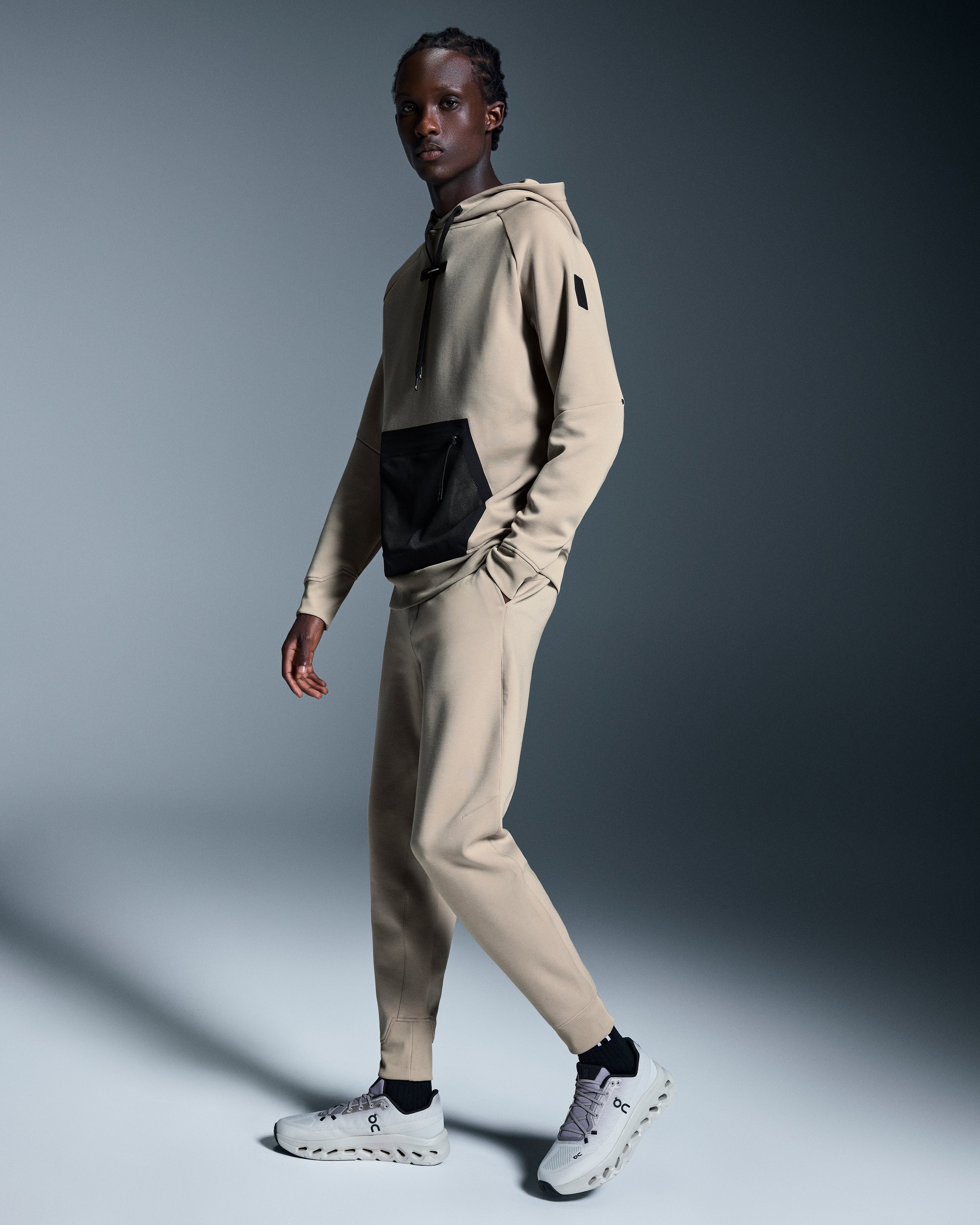 on sweat pants Desert