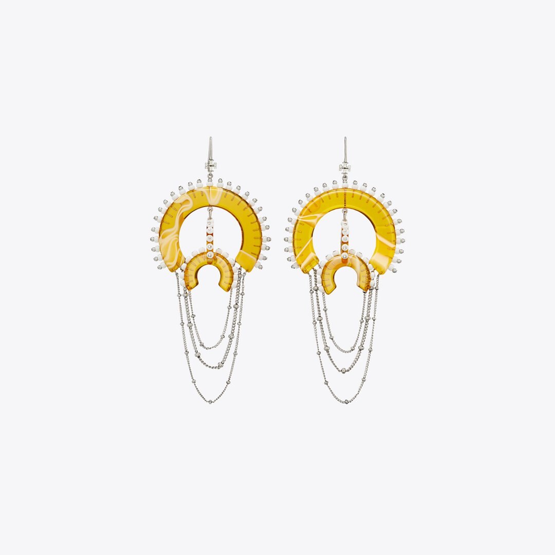 Tory Burch Bead And Resin Chandelier Earrings Antique Tory Silver / Multi