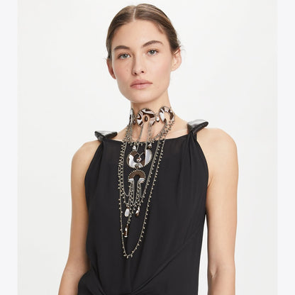 Tory Burch Bead And Resin Necklace Antique Tory Silver / Multi