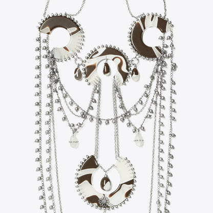 Tory Burch Bead And Resin Necklace Antique Tory Silver / Multi