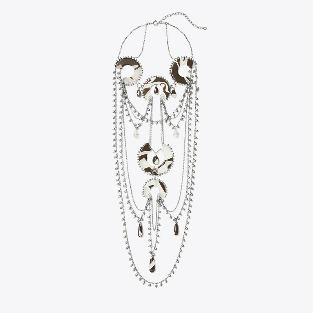 Tory Burch Bead And Resin Necklace Antique Tory Silver / Multi