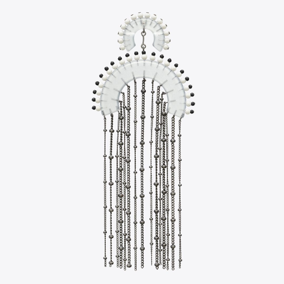 Tory Burch Beaded Fringe Earrings Black / Clear