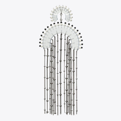 Tory Burch Beaded Fringe Earrings Black / Clear