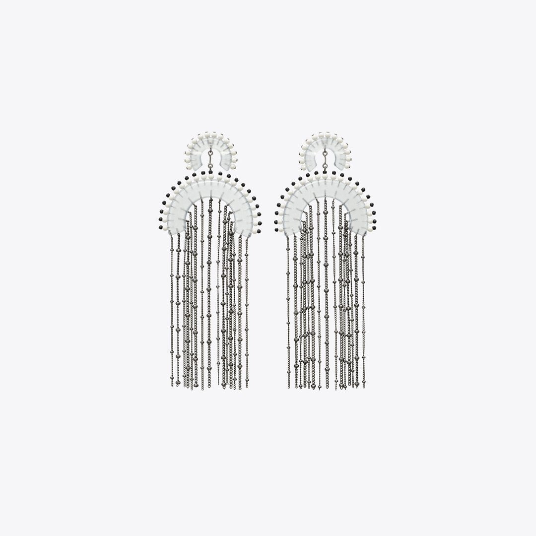 Tory Burch Beaded Fringe Earrings Black / Clear