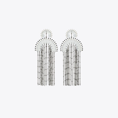 Tory Burch Beaded Fringe Earrings Black / Clear