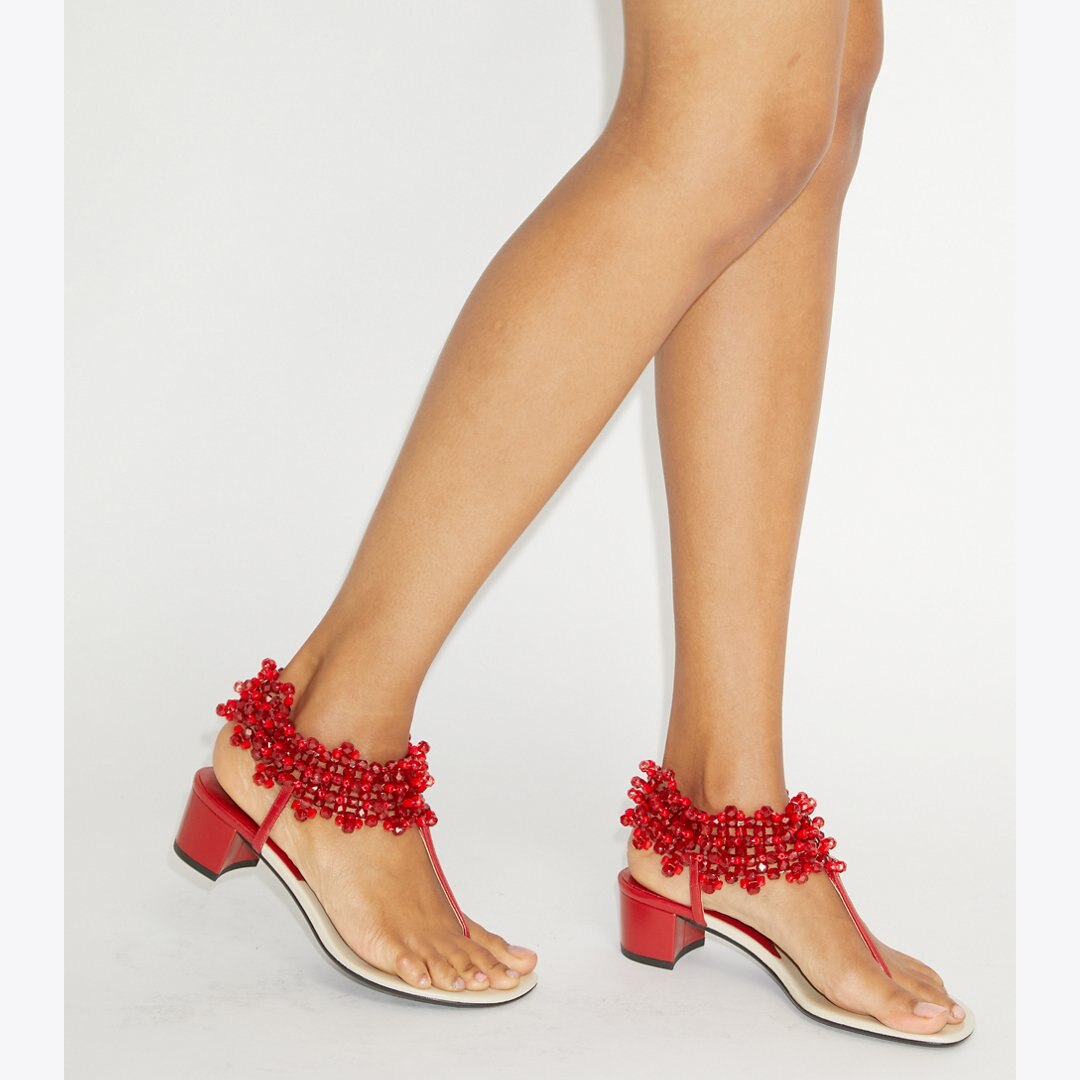 Tory Burch Beaded Heeled Sandal TORY RED