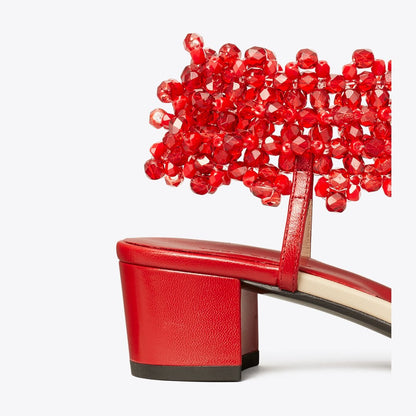 Tory Burch Beaded Heeled Sandal TORY RED