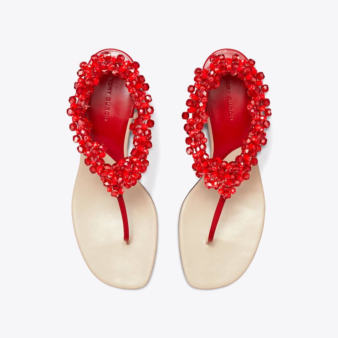 Tory Burch Beaded Heeled Sandal TORY RED