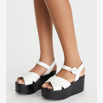 Tory Burch Bombe Cross-Strap Platform Sandal CLOUD / PERFECT BLACK