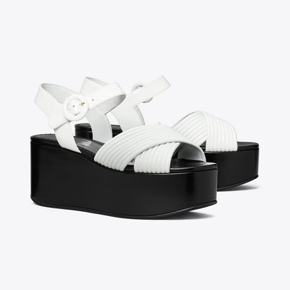 Tory Burch Bombe Cross-Strap Platform Sandal CLOUD / PERFECT BLACK