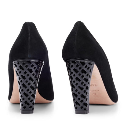  Boss Suede Monogram Heels Womens Black