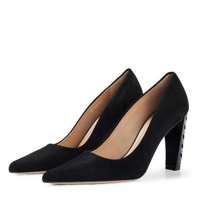  Boss Suede Monogram Heels Womens Black