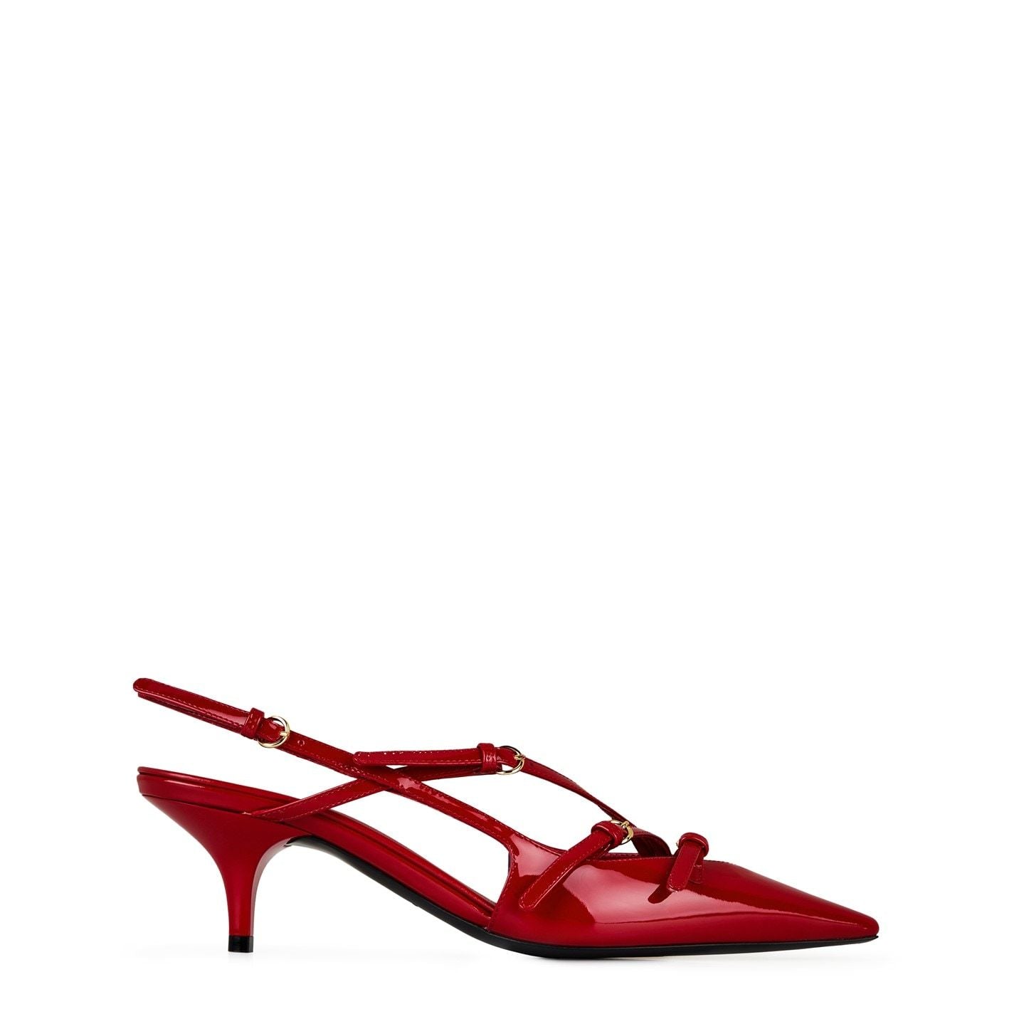  Brushed Leather Slingback Heels Rosso Pat