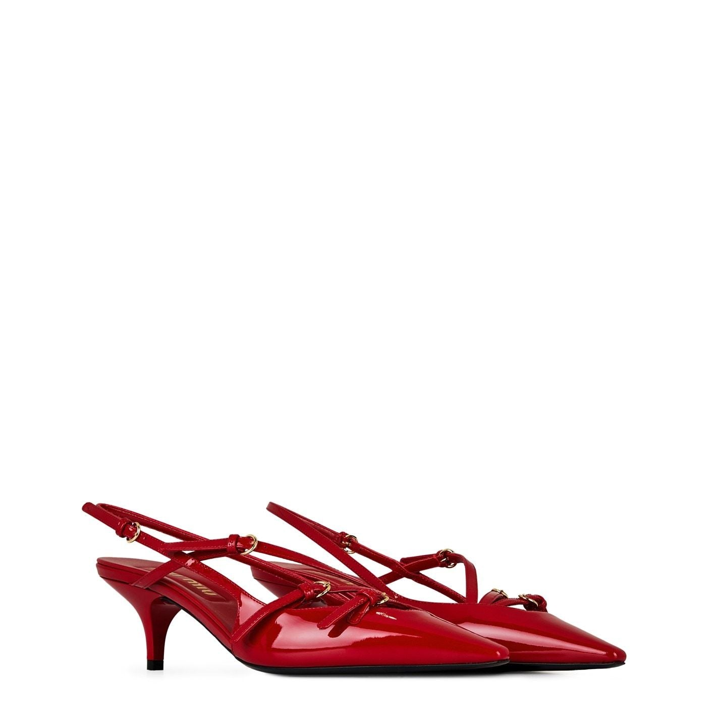  Brushed Leather Slingback Heels Rosso Pat