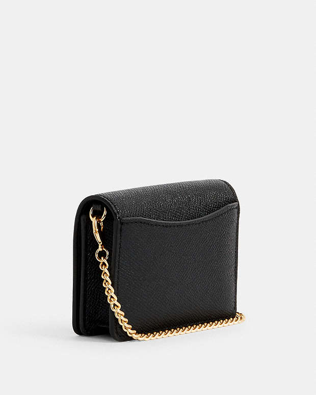 Mini Wallet On A Chain Crossgrain Leather-Gold-Black Crossgrain Leather-Gold-Black