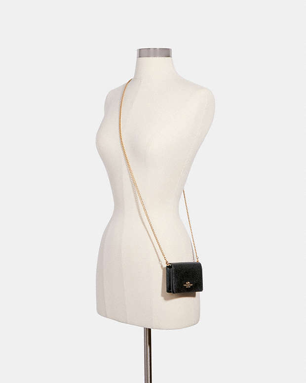Mini Wallet On A Chain Crossgrain Leather-Gold-Black Crossgrain Leather-Gold-Black