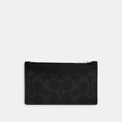 Coach Zip Card Case In Signature Canvas Black Signature