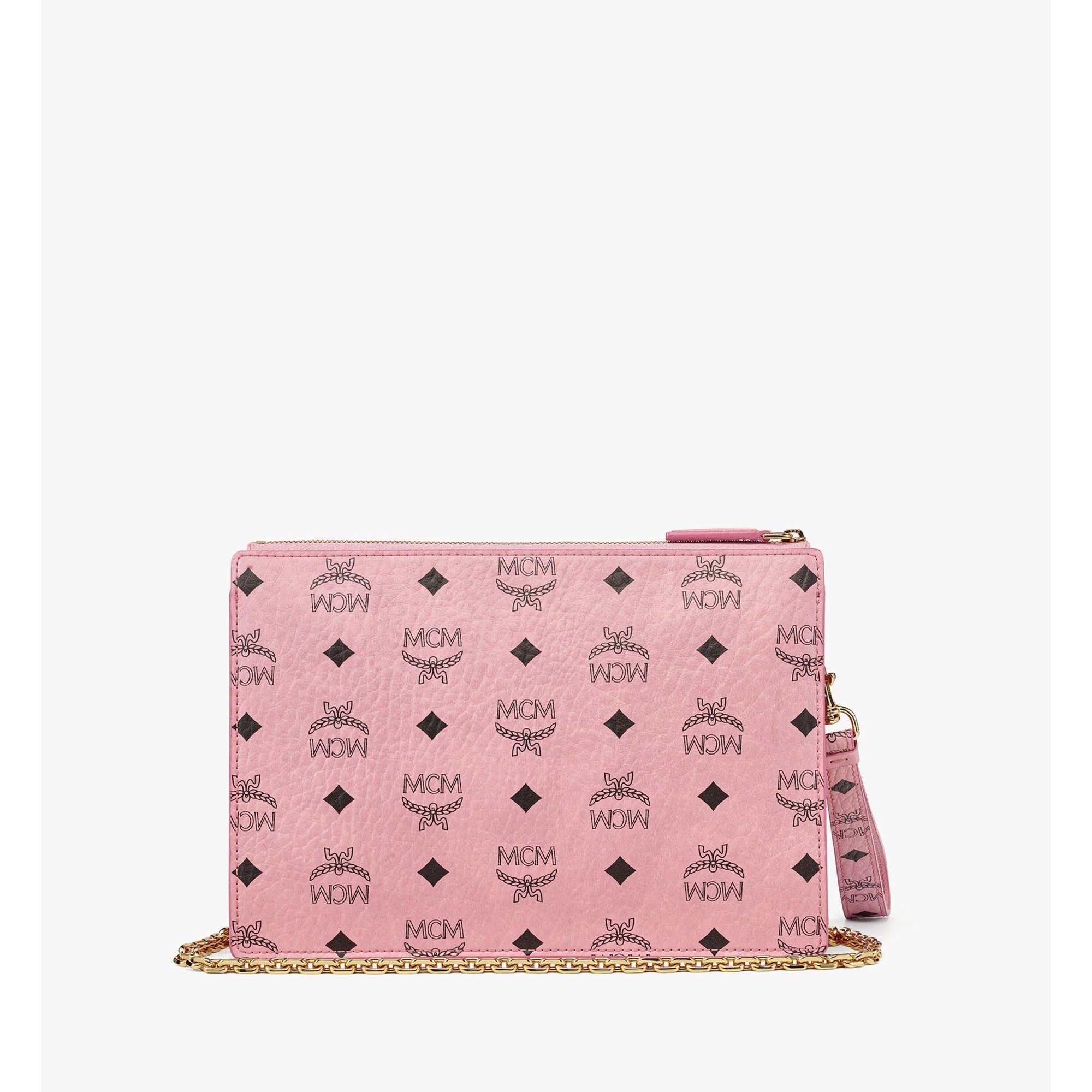 MCM Wristlet Standing Pouch W / Chain Strap in Visetos