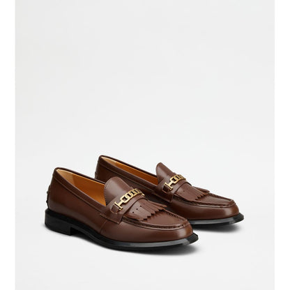 Tods Loafers In Leather With Fringes Brown Womens
