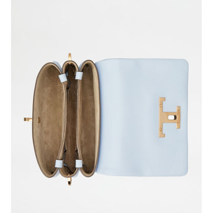 Tods T Timeless Flap Bag In Leather Micro Light Blue