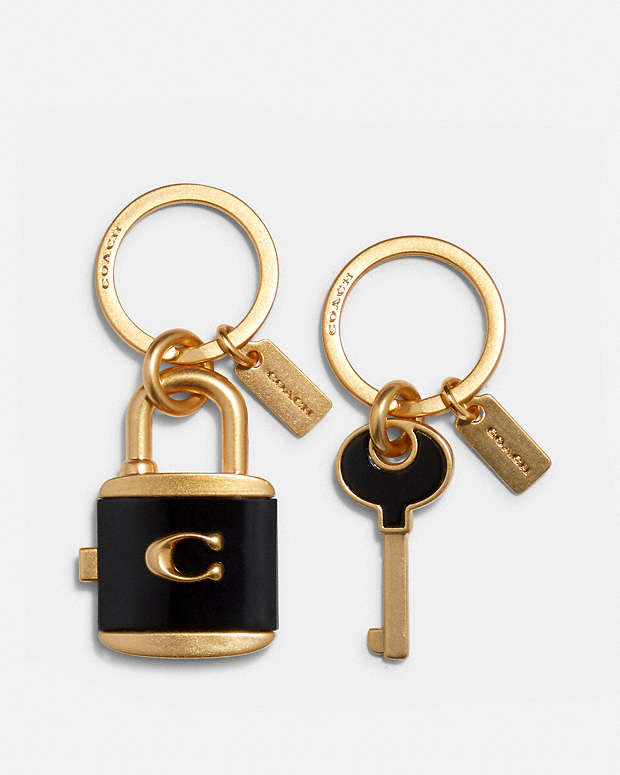 Lock And Key Bag Charm Key Ring Gold-Black Gold-Black