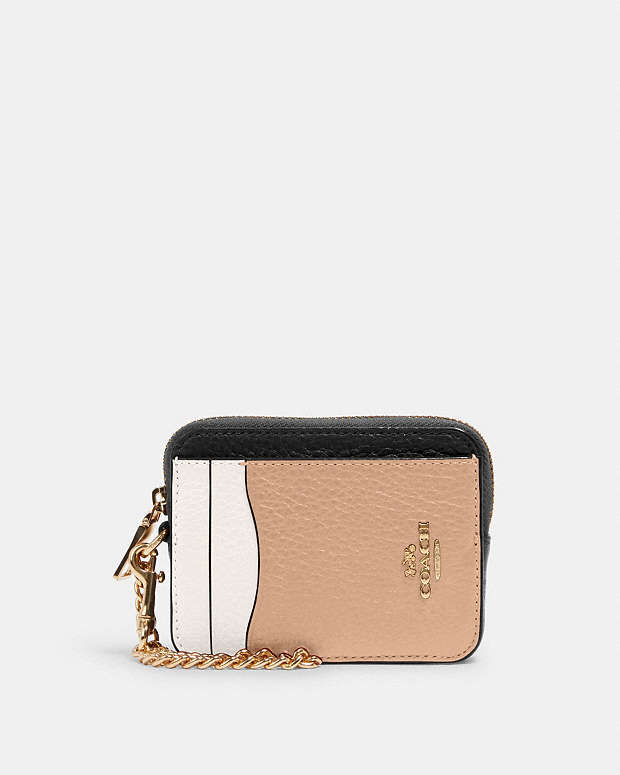 Zip Card Case In Colorblock Leather-Gold-Chalk Multi Leather-Gold-Chalk Multi