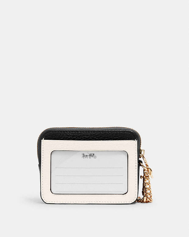 Coach Zip Card Case In Colorblock Leather-Gold-Chalk Multi