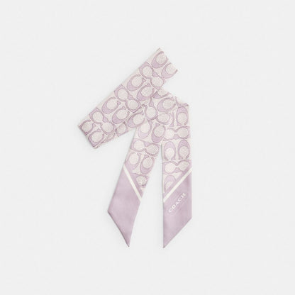 Coach Textured Signature Print Silk Skinny Scarf Wisteria Purple