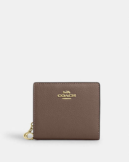 Snap Wallet Pebbled Leather-Gold-Dark Stone Pebbled Leather-Gold-Dark Stone