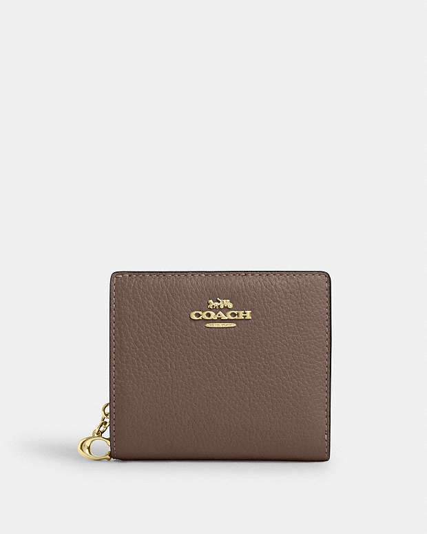 Snap Wallet Pebbled Leather-Gold-Dark Stone Pebbled Leather-Gold-Dark Stone