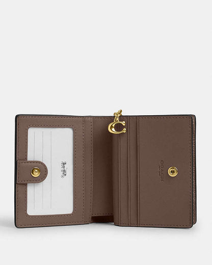 Snap Wallet Pebbled Leather-Gold-Dark Stone Pebbled Leather-Gold-Dark Stone