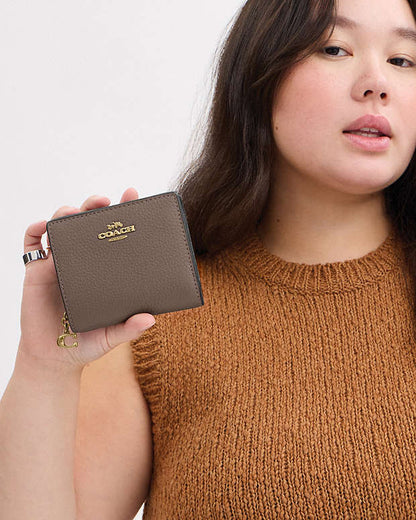 Snap Wallet Pebbled Leather-Gold-Dark Stone Pebbled Leather-Gold-Dark Stone