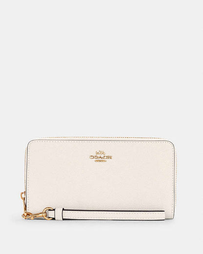 Long Zip Around Wallet Crossgrain Leather-Gold-Chalk Crossgrain Leather-Gold-Chalk