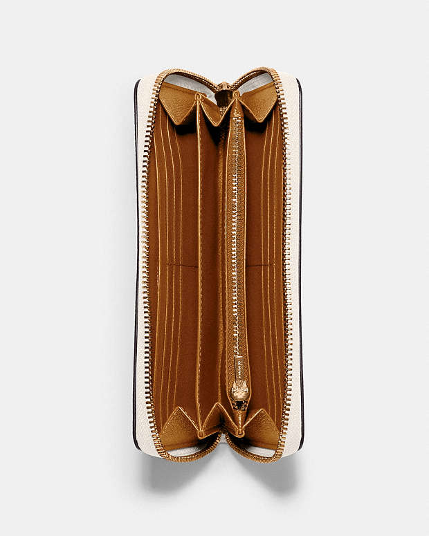 Long Zip Around Wallet Crossgrain Leather-Gold-Chalk Crossgrain Leather-Gold-Chalk