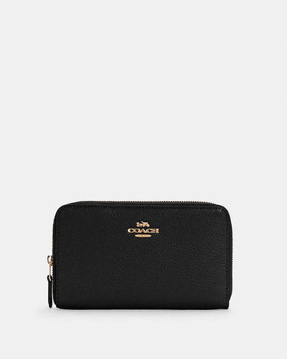 Medium Id Zip Wallet Pebbled Leather-Gold-Black Pebbled Leather-Gold-Black