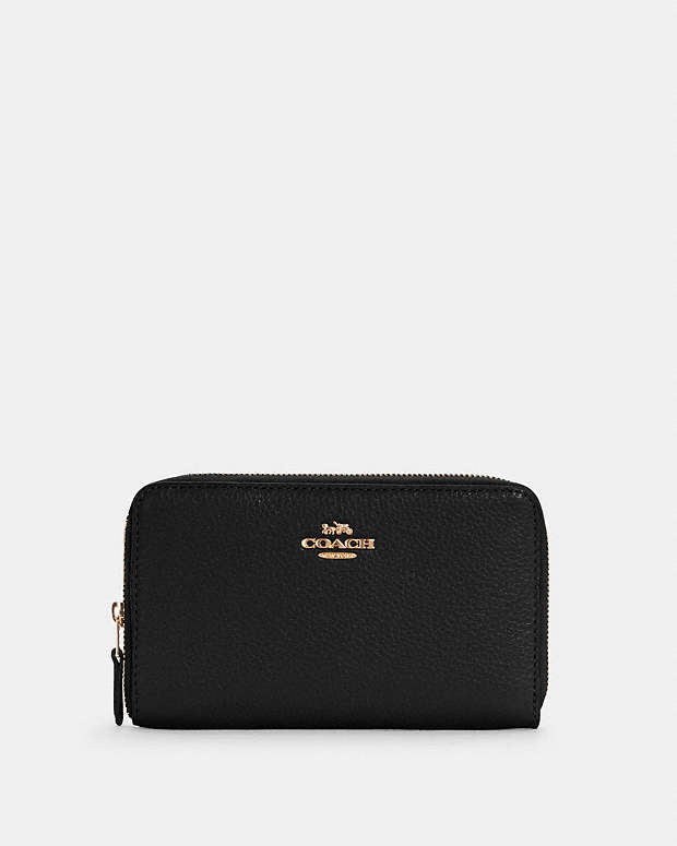 Medium Id Zip Wallet Pebbled Leather-Gold-Black Pebbled Leather-Gold-Black