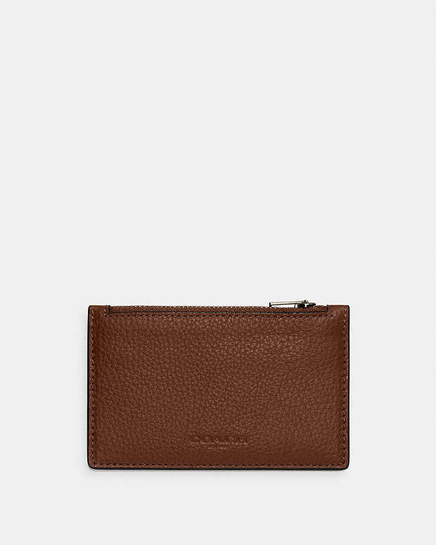 Zip Card Case Pebbled Leather-Gunmetal-Saddle Pebbled Leather-Gunmetal-Saddle