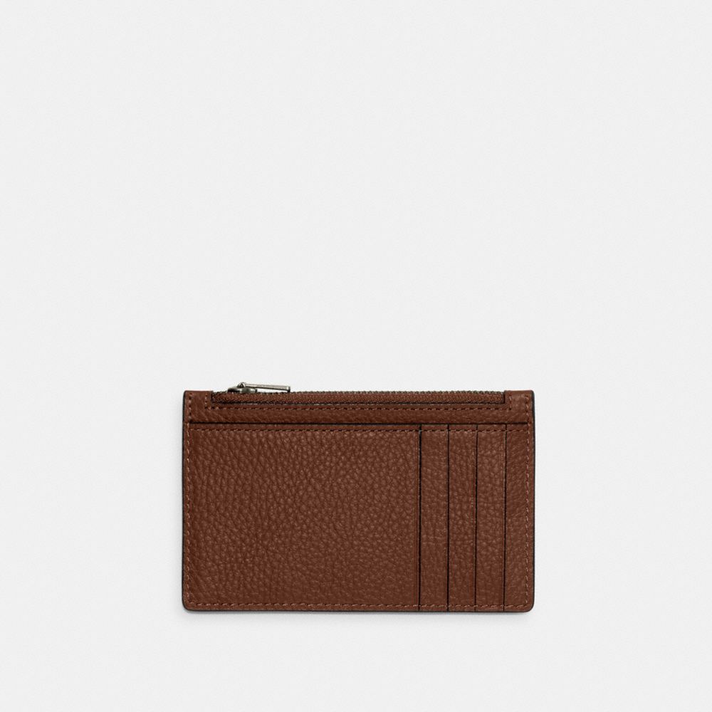Coach Zip Card Case Gunmetal/Saddle