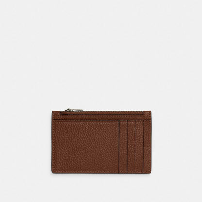 Coach Zip Card Case Gunmetal/Saddle
