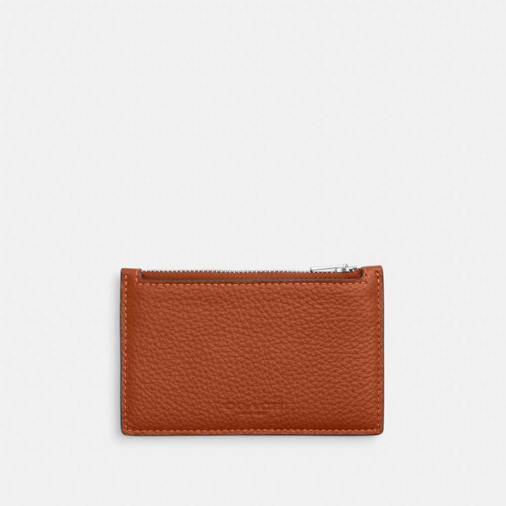 Coach Zip Card Case Silver/Amber Brown