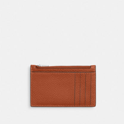 Coach Zip Card Case Silver/Amber Brown