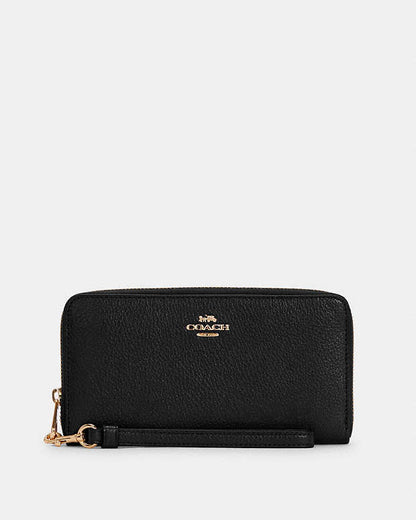 Long Zip Around Wallet Pebbled Leather-Gold-Black Pebbled Leather-Gold-Black