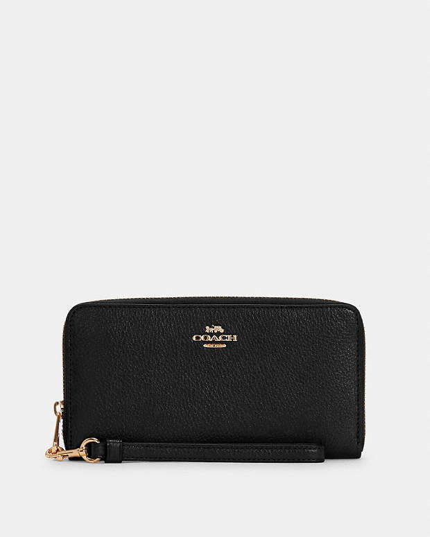 Long Zip Around Wallet Pebbled Leather-Gold-Black Pebbled Leather-Gold-Black