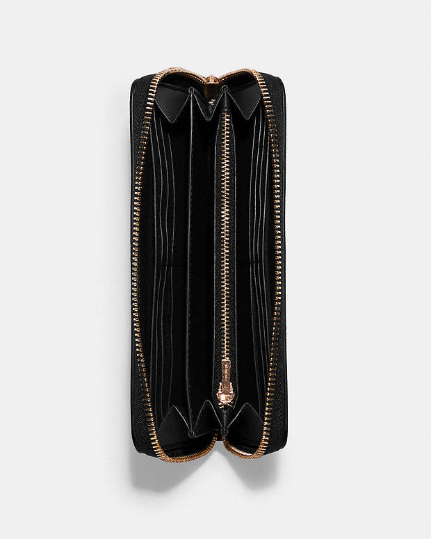 Long Zip Around Wallet Pebbled Leather-Gold-Black Pebbled Leather-Gold-Black