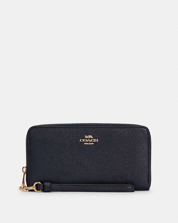 Long Zip Around Wallet Pebbled Leather-Gold-Midnight Pebbled Leather-Gold-Midnight